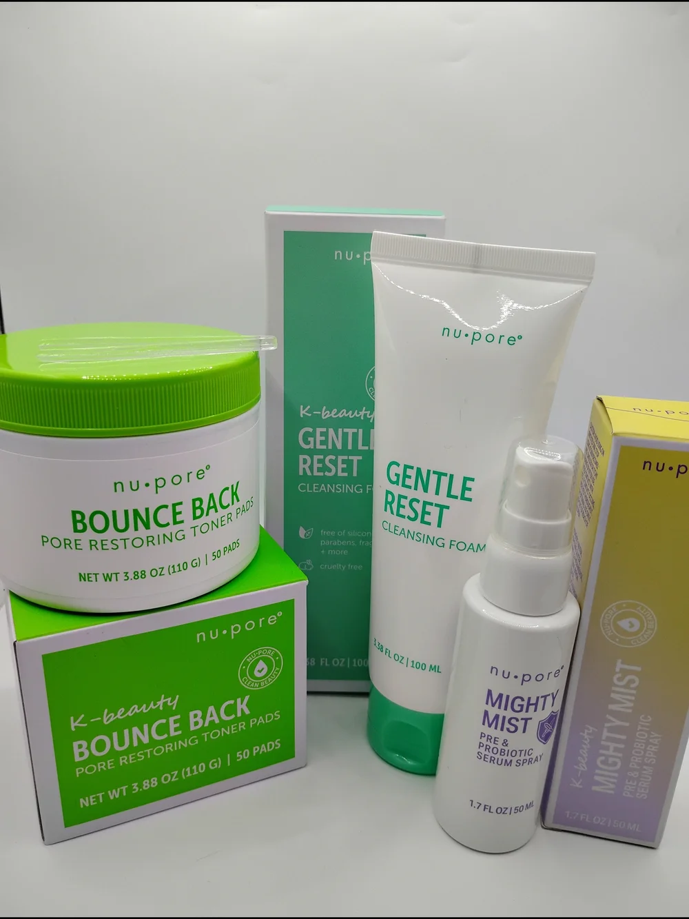 K Beauty Gentle Reset Cleansing Foam + Bounce Back Toner Pads Set + Mighty Mist